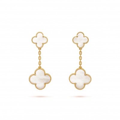 VAN CLEEF  ARPELS MAGIC ALHAMBRA EARRINGS, 2 MOTIFS - YELLOW GOLD, MOTHER-OF-PEARL  VCARD78800